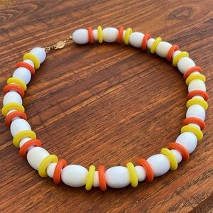 VTG Napier Retro White Yellow Orange Beaded Statement Necklace, 18”, Signed